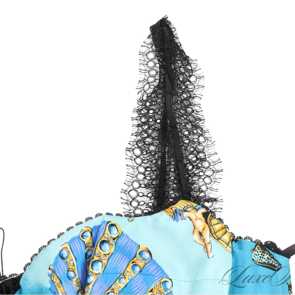 Versace Blue Multi-color Seashell Print Crop Top with Black Lace EU Size 44 - Picture 8 of 13